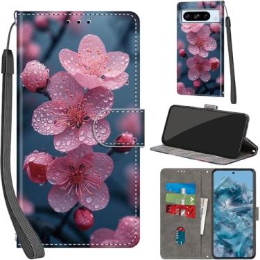 Imagem de Capa carteira para Google Pixel 8 Pro, com [3 compartimentos para cartão], fecho magnético com suporte, capa protetora flip de couro PU à prova de choque 17.0 cm 2023, flor de pêssego