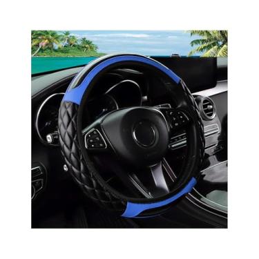 Imagem de Couslcd Capa de volante de carro, 36,8-38 cm de couro antiderrapante, design confortável de segurança, acessórios de volantes automáticos universais para carros, caminhões, SUV (azul)