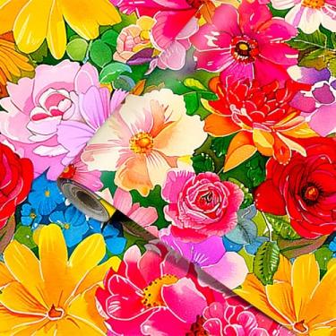 Imagem de HOMETITUTE Papel de parede floral colorido floral papel de parede descascar e colar PVC autoadesivo removível papel de parede 39,9 cm x 100,1 cm para quarto, sala de estar, banheiro decoração