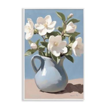 Imagem de Stupell Industries Arranjo de marfim em jarro azul, arte giclée emoldurada branca, design por Gina Kelly, 61 x 40 cm