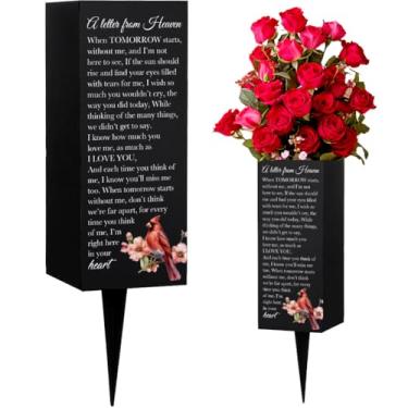Imagem de WEBEEDY Vasos de cemitério com spike A Letter from Heaven Cemetery Flower Holder Cardinal Memorial Vase Grave Decorações para cemitério quintal jardim, presente de simpatia para a perda do ente