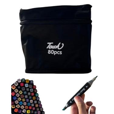 Imagem de Kit canetinhas 80 cores permanente para colorir ponta dupla touch marcador profissional para desenho e escolar, marca texto - estojo 80 canetinhas coloridas hidrógraficas