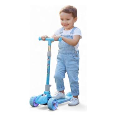Imagem de Patinete Infantil com 3 Rodas, Dobrável, Altura Ajustável, Rodas com LED, Azul, Suporta até 50kg, Certificado pelo Inmetro
