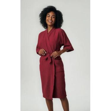 Imagem de Roupão Quimono Unissex Atoalhado Lepper , Vinho, M
