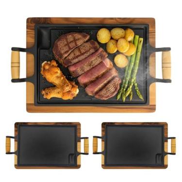 Imagem de Kit 2 Tábuas Churrasco com Chapa de Ferro 34x24 Para Carne - Brasa Sto