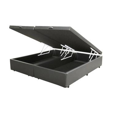 Imagem de Cama Box Baú Blindado Queen Bipartido Loja Xerife Sintético Cinza 41x158x198
