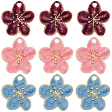 Imagem de Beebeecraft 1 caixa, 9 peças, pingentes de flores esmaltadas, banhado a ouro 18K, aço inoxidável 304, pingentes de flor de pêssego para kit de fabricação de joias, pulseira, colar, brincos, chaveiro