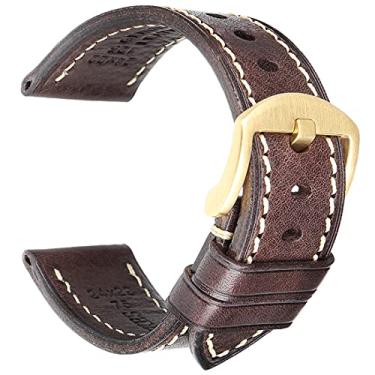 Imagem de REZERO Pulseiras de couro para relógio, pulseiras de relógio feitas à mão, couro macio italiano de grão superior de substituição, bronzeado vegetal e encerado a óleo 18/19/20/21/22/23/24/26 mm para