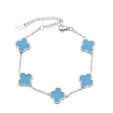 Imagem de Chiorgone Pulseira feminina de trevo de quatro folhas – Joia ajustável com pingente da sorte em aço titânio banhado a ouro 18K, One Size, Aço de titânio, Sem Pedra Preciosa