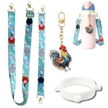 Imagem de Z-synka Conjunto de alça de ombro e alça de alça e pingente para decoração de garrafa de água Owala acessórios de pingente de copo (frango)