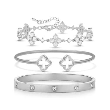 Imagem de Arthur Liu Conjunto de pulseira de tênis banhada a ouro 14K para mulheres, zircônia cúbica, empilhável, joias modernas e delicadas, presente, One Size, Aço inoxidável, Zircônia cúbica