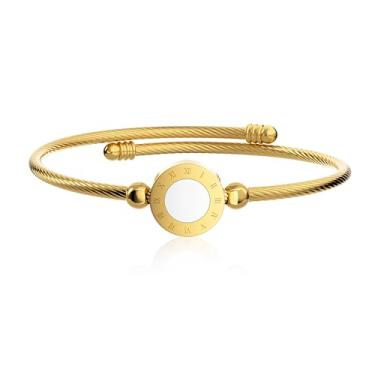 Imagem de Pulseira feminina banhada a ouro 18K delicada, simples, feita à mão, minimalista para ela, Large, Aço inoxidável, Sem Pedra Preciosa