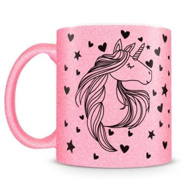 Imagem de Caneca de Porcelana Glitter Rosa com Estampa de Unicórnio - 325ml - Am