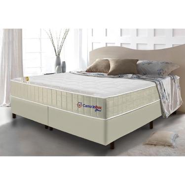 Imagem de Conjunto Cama Box Queen Com Molas Ensacadas Cama Inbox Cloud Bege 158x198x67