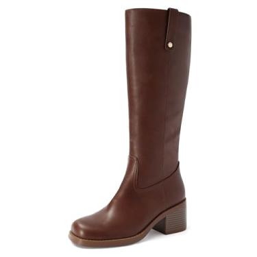 Imagem de ZJGZF Botas femininas cano alto banana bico quadrado confortável bota campus salto bloco botas de equitação botas de cano longo longo, Zíper café, 37
