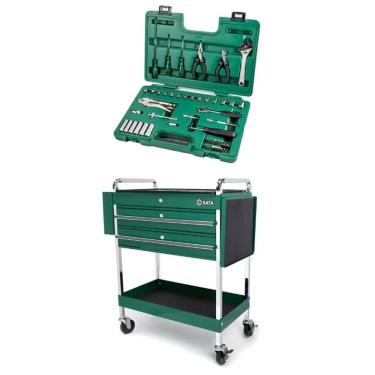 Imagem de Kit Carrinho Tipo Gabinete Com 2 Gavetas St95118sc + Kit De Ferramentas 52 Peças St09505sj Sata