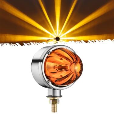 Imagem de Partsam Luz de vidro melancia de uma face âmbar LED marcador de seta, alojamento de liga de zinco suporte de haste de lente âmbar para reboque de caminhão Peterbilt Freightliner, 10-30V
