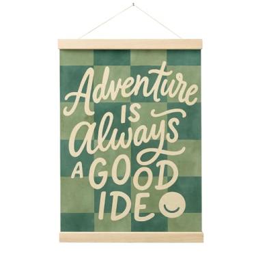 Imagem de Evcprz Quadro de pôster de arte de parede Adventure Kids, decoração de berçário de aventura, estampa verde quadriculada em tela, decoração de parede para quarto infantil, sala de jogos, sala de aula