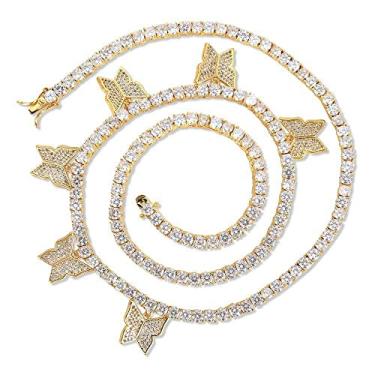 Imagem de QUNTING Colar de borboleta 3D banhado a ouro 18K, corrente de tênis, 4 e 6 peças, pingente de borboleta de cristal brilhante, gargantilha de borboleta com strass, gargantilha de diamante 5A para