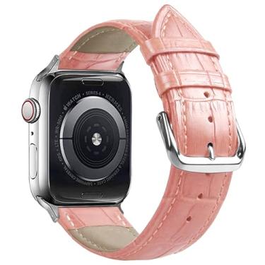 Imagem de SZYXMY Pulseiras de substituição de couro genuíno jacaré de 49 mm, 46 mm, 45 mm, 44 mm, 42 mm, 41 mm, 40 mm e 38 mm para Apple Watch Series 10/9/8/7/6/5/4/3 Ultra 2 SE, bicolor, para homens e mulheres
