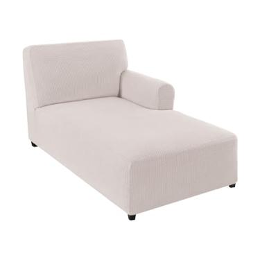 Imagem de FantasDecor Capa para espreguiçadeira direita elástica com apoios de braços para sala de estar, quarto, braço direito, tecido jacquard macio, lavável na máquina, marfim, espreguiçadeira direita