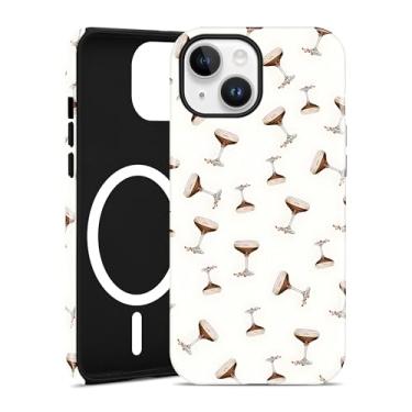 Imagem de Aitipy Capa magnética para iPhone 15, compatível com MagSafe, lindos óculos de martini estéticos brancos magnéticos macios e policarbonato rígido à prova de choque, capa protetora de telefone para