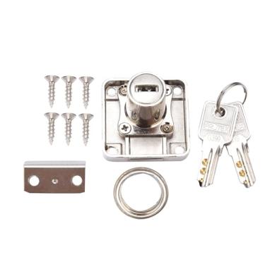 Imagem de Fechaduras de mesa de móveis com chaves, fechadura reutilizável para móveis de escritório trava de gaveta para armário de exibição vitrine de armário de escritório doméstico (4,00 x 4,00 x 4,00)