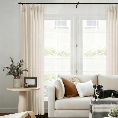 Imagem de Cortinas de linho plissadas de 272 cm de comprimento para sala de estar e jantar com ganchos, abas traseiras, cortinas plissadas do chão ao teto, cortina bege creme, filtro de luz, 272 cm de