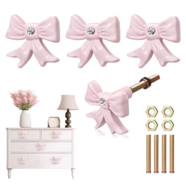 Imagem de MorningRo 4 maçanetas de cômoda de laço rosa de ferro fundido coquete puxadores de gaveta armários puxadores decorativos vintage puxadores para cozinha, quarto, casa, mesa, guarda-roupa, 3 x 3,8 cm