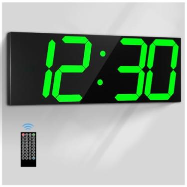 Imagem de CHKOSDA Relógio de parede digital grande de 47,5 cm, relógio digital de LED com número grande, relógio de parede multifuncional com controle remoto com temporizador, alarme e visor de calendário