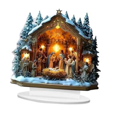 Imagem de XLWLLNJ Placa decorativa de mesa em acrílico com arte 2D, com base, para lareira, estante ou qualquer ocasião festiva, Sagrada Família de