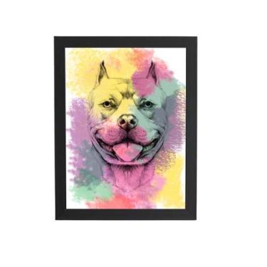 Imagem de Quadro Cachorro Pitbull Tinta Aquarela Moldura 20X30Cm - Plimshop