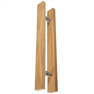 Imagem de Maçaneta de porta em forma de H natural, maçaneta de celeiro de entrada de madeira com encaixe, conjunto de alças de pressão de banheiro de vidro retangular, para sala de sauna (tamanho: 60 cm (24"))