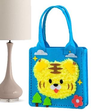 Imagem de Brinquedos de costura de feltro de tecido | Kit de artesanato de costura animal colorido, sacola de feltro de desenho animado, material de placa de fio leve para casa, escola, uso diário