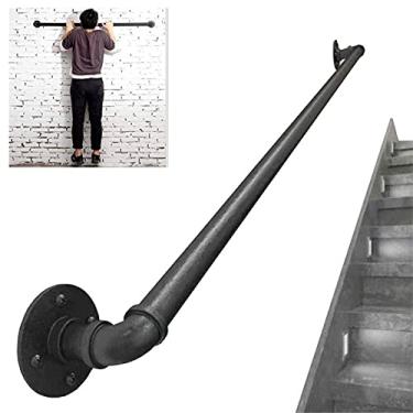 Imagem de Corrimão Escadas de corrimão para ambientes internos e externos - Corrimão de escada corrimão para crianças idosas com deficiência preto metal forjado ferro forjado externo suporte de parede (1 pés-6
