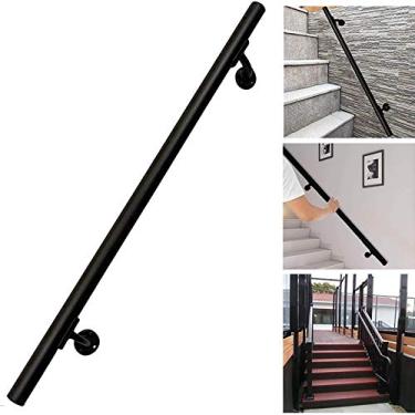 Imagem de SENNIAN Corrimãos de escada de madeira, kit completo de 30 m e 6 m, haste de suporte de corrimão de escada antiderrapante para corredor, kit de barra de apoio de escada de parede interna e externa