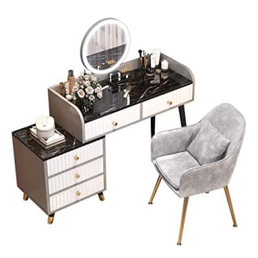 Imagem de Conjunto de mesa de maquiagem com brilho ajustável para tela sensível ao toque, espelho e 5 gavetas, ideal para penteadeira de mulheres ou meninas