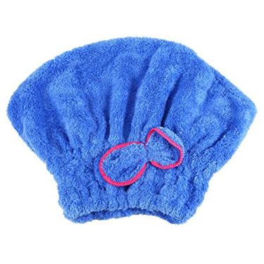 Imagem de Touca de secagem de cabelo de microfibra, ultra absorvente, secagem rápida, toalha de cabelo, envoltório de lã, design com laço para mulheres, cabelos longos, azul rosa (Azul)