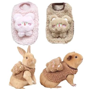 Imagem de 2 peças de roupas de coelho bonito colete quente de pelúcia de inverno vestuário elegante adequado para coelhos, porquinhos-da-índia, furões, filhotes, gatinhos e outros animais pequenos (2XP)
