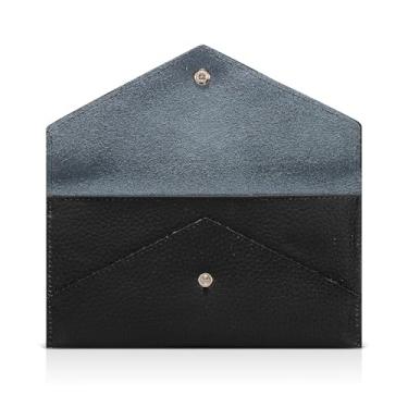 Imagem de XEYOU Carteira de cartão envelope para mulheres e homens, couro legítimo, carteira fina para cartão de crédito com bolso para moedas com zíper, Preto, Moderno