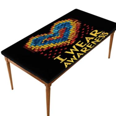 Imagem de hongjinglin Toalha de mesa retangular de 1,8 m, elástica, colorida, design de autismo, capa de mesa retangular, impermeável, lavável, protetor de mesa para piquenique, jantar, cozinha, decoração ao ar