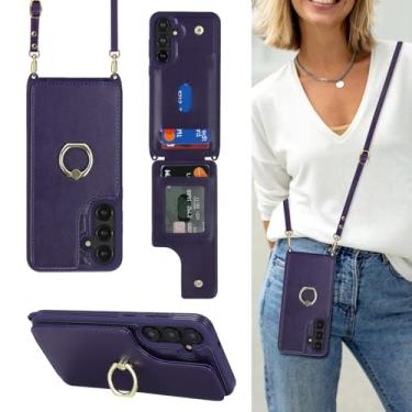 Imagem de Lipvina Capa para Samsung Galaxy S25 Plus com suporte para cartão e alça para mulheres, cordão transversal, suporte de anel, fecho de pressão, capa carteira para celular de 6,7 polegadas (roxo escuro)