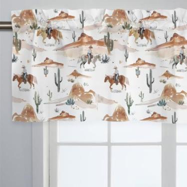 Imagem de KuphiL10C Cortina curta unissex de cacto ocidental cavalos montanha com bolso para varão para meninos meninas crianças pequenas quarto sala de estar janela decoração-18x54
