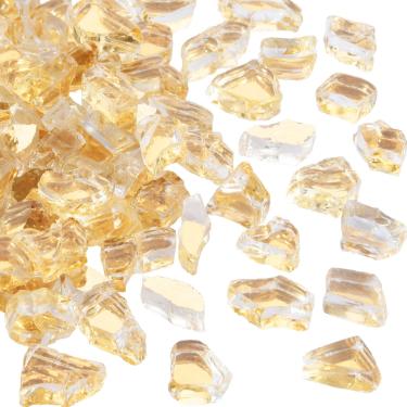 Imagem de vchin Vidro de fogo de 4,5 kg, pedras de vidro triturado de 1/2 polegada para mesa de fogueira, lareira e paisagismo de alto brilho, não desbota ou racha (dourado