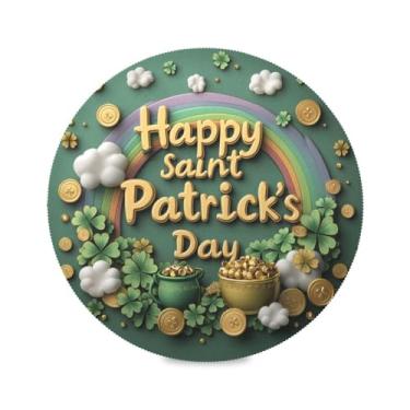 Imagem de Blueangle Jogo americano redondo de pote dourado do Dia de São Patrício, conjunto de 4 tapetes de mesa de poliéster, fácil de limpar, resistente ao calor, limpável, para mesa de jantar (536)