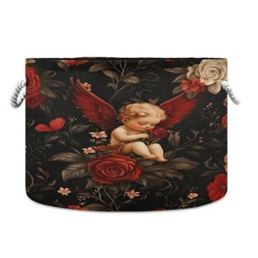 Imagem de SEHANY Cesto de armazenamento redondo grande com alça de corda, cesto de roupa suja de lona para armazenamento de cobertores, cesta de armazenamento infantil para quarto de banho, decoração de