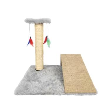 Imagem de Brinquedo para Gato Arranhador com Pena e Rampa Poste Sisal (Cinza)