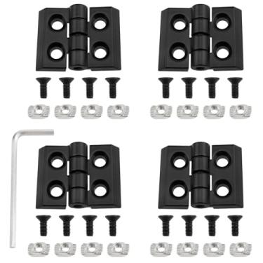 Imagem de Lovelysp 4 conjuntos de dobradiças de liga de zinco preto dobradiças de perfil de alumínio com porcas em T parafusos hexagonais e chaves adequadas para série 2020 6 mm/0,23 polegadas sulcos de perfil