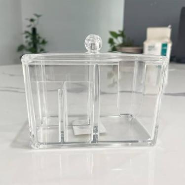 Imagem de Porta Algodão Multiuso Transparente, Plástico, Organizador com Tampa e Divisórias, 10x10.5x14.5cm, 350g