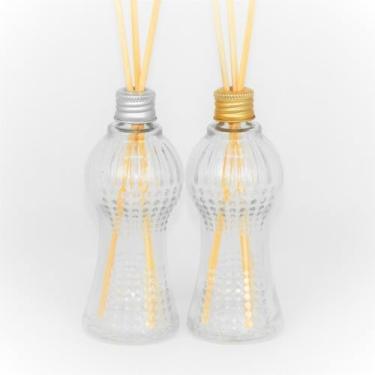 Imagem de Kit 10 Frascos de Vidro Cinturinha 100ml Para Aromatizador de Ambiente – Difusor com Tampa e Varetas(Metade dourado e metade prata)